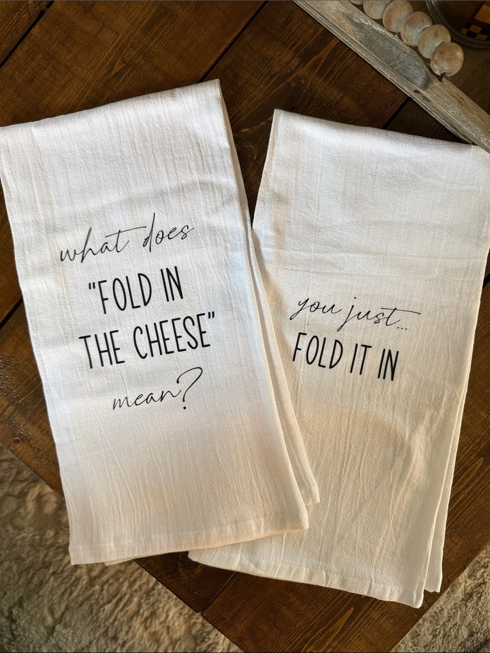 Printed White Kitchen Tea Towels - Fold In Cheese Set of 2